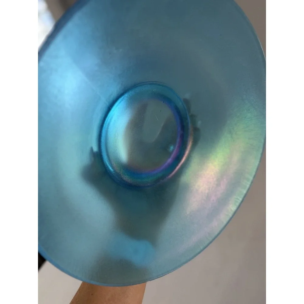 1920s NORTHWOOD Celeste Blue iridescence Stretch Glass Flared Bowl 9.75 inches